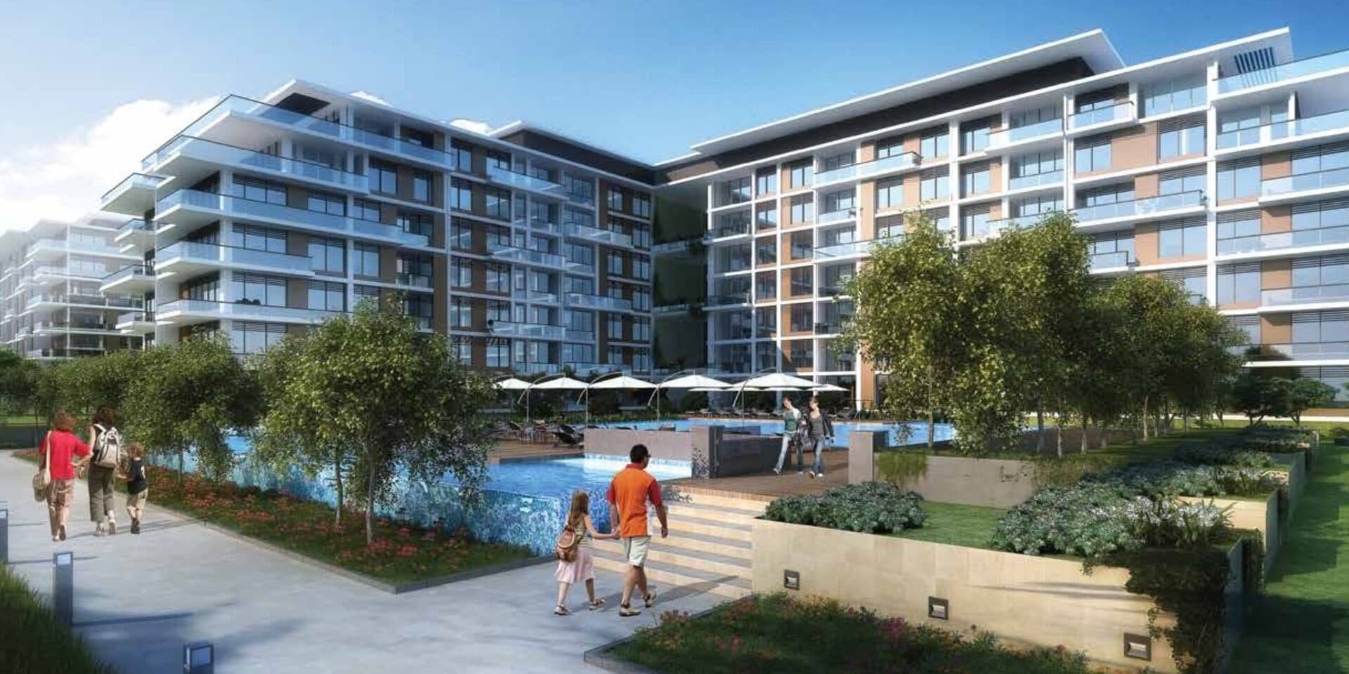 Mulberry, Dubai Hills Estate — building exterior with swimming pool